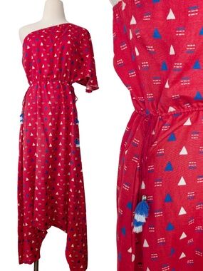 Global Desi Red Jumpsuit Harem One Shoulder Size XS Ethnic